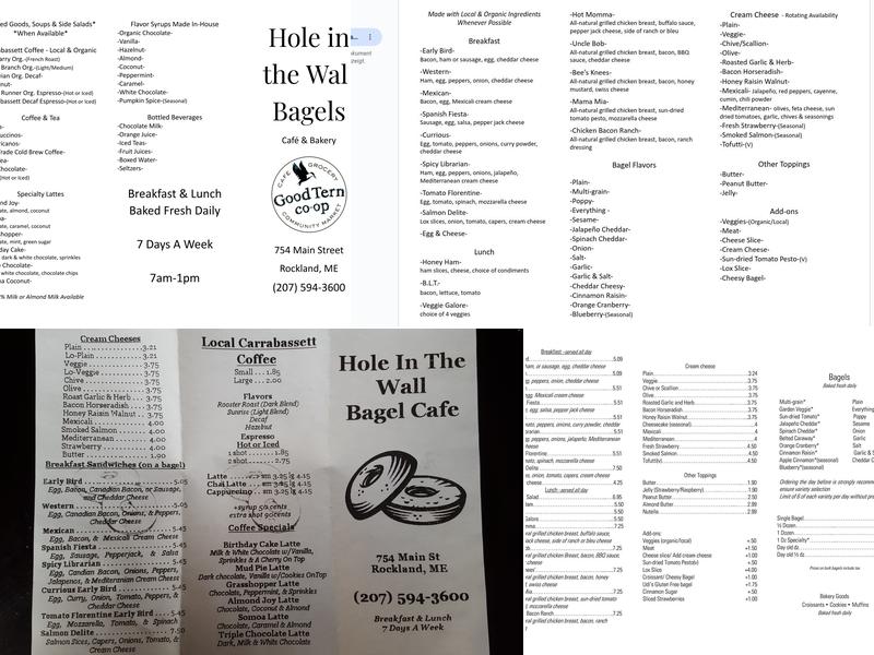 Hole In the Wall Bagels Inc Menu