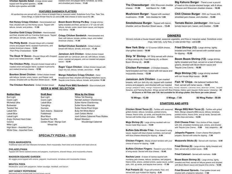 The Dugout Sports Bar & Pizzeria Menu