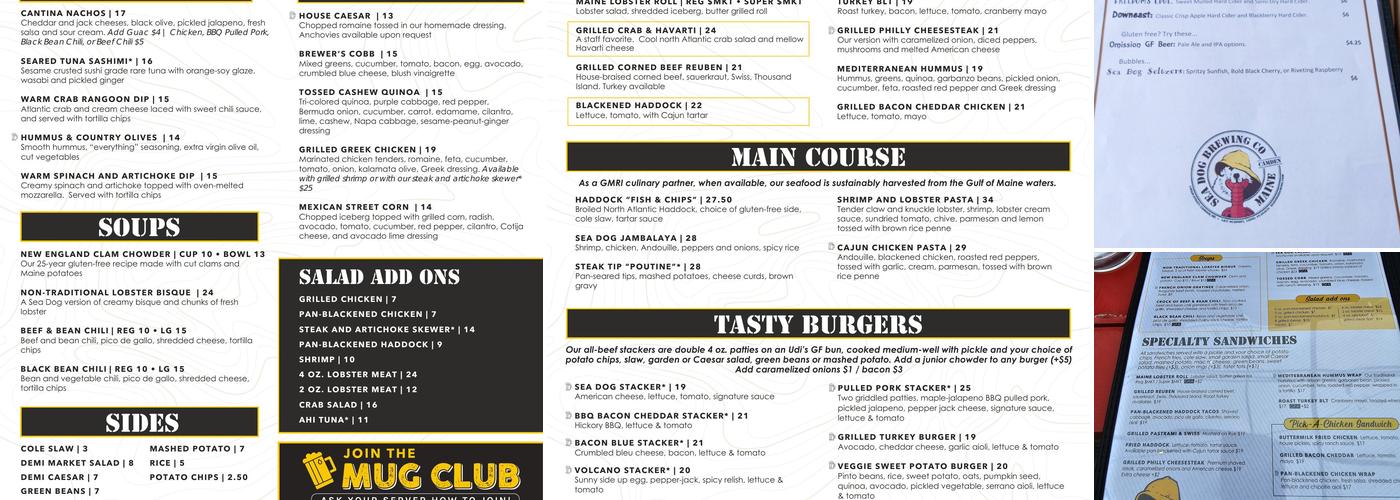 Sea Dog Brewing Co. Menu