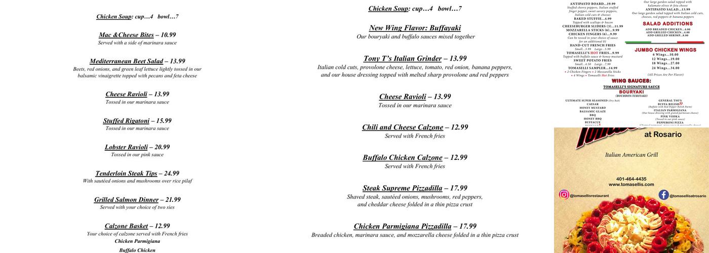 Tomaselli's at Rosario Menu