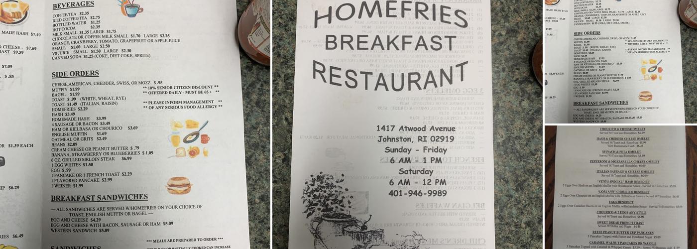 Homefries Breakfast Restaurant Menu