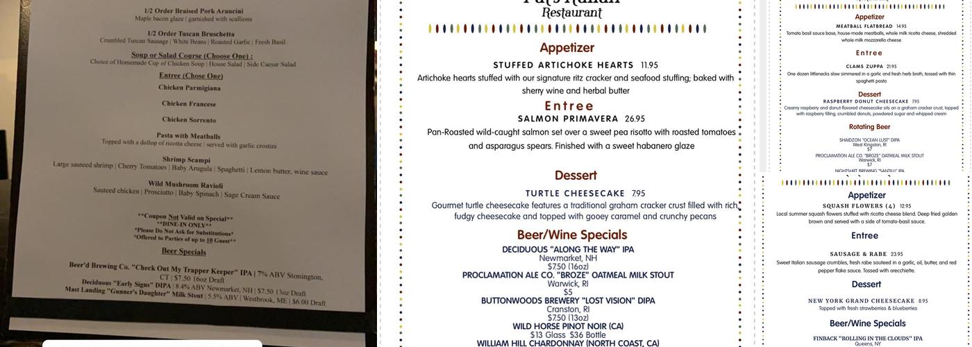 Pat's Italian Johnston Menu