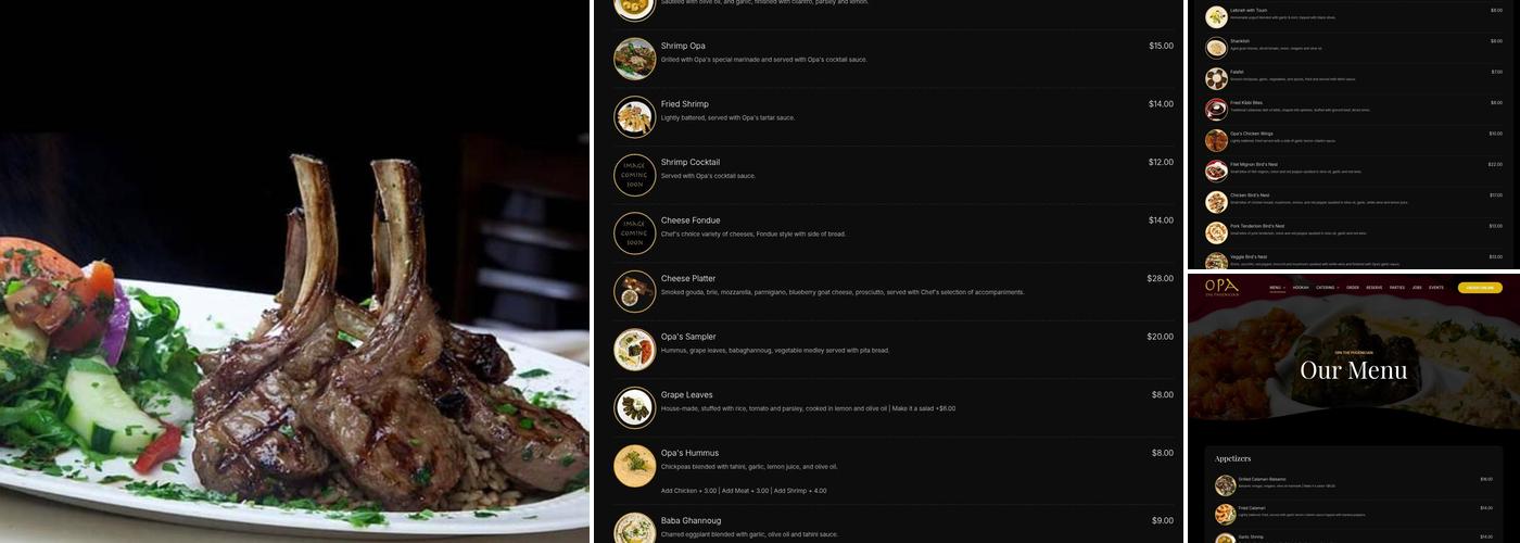 Opa Restaurant Menu