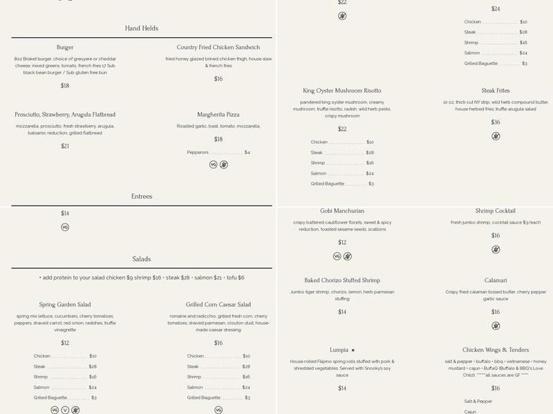 Parlor Bar & Kitchen Menu