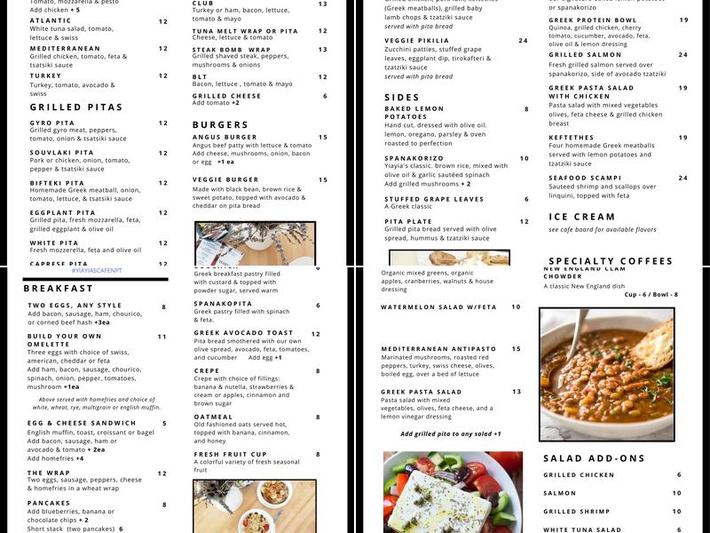 Yiayia's Cafe Menu