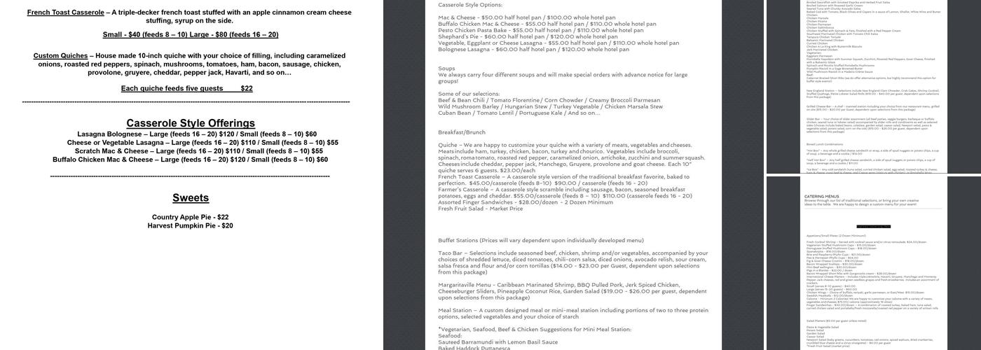 Scratch Kitchen & Catering Menu