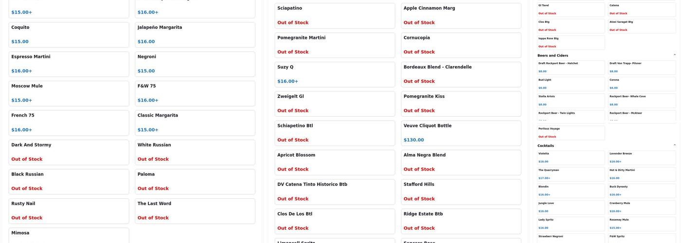 Feather & Wedge Menu