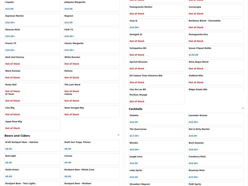 Feather & Wedge Menu