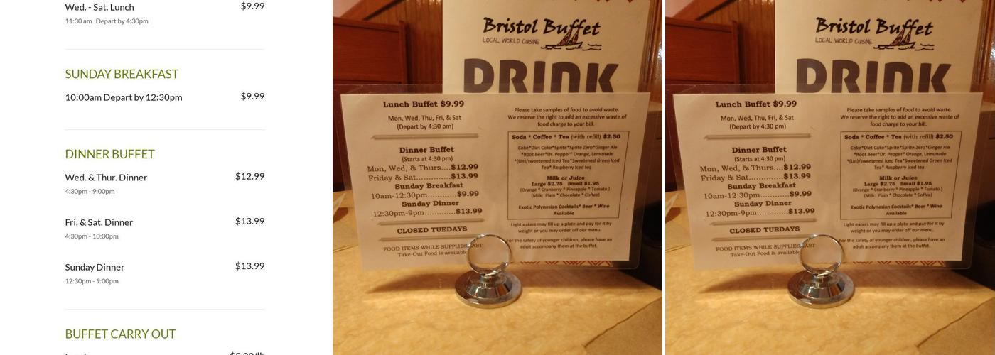 Bristol Buffet Menu