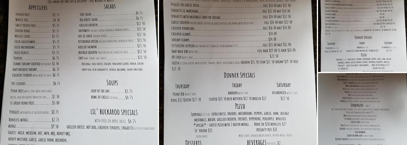 Punks Place Menu