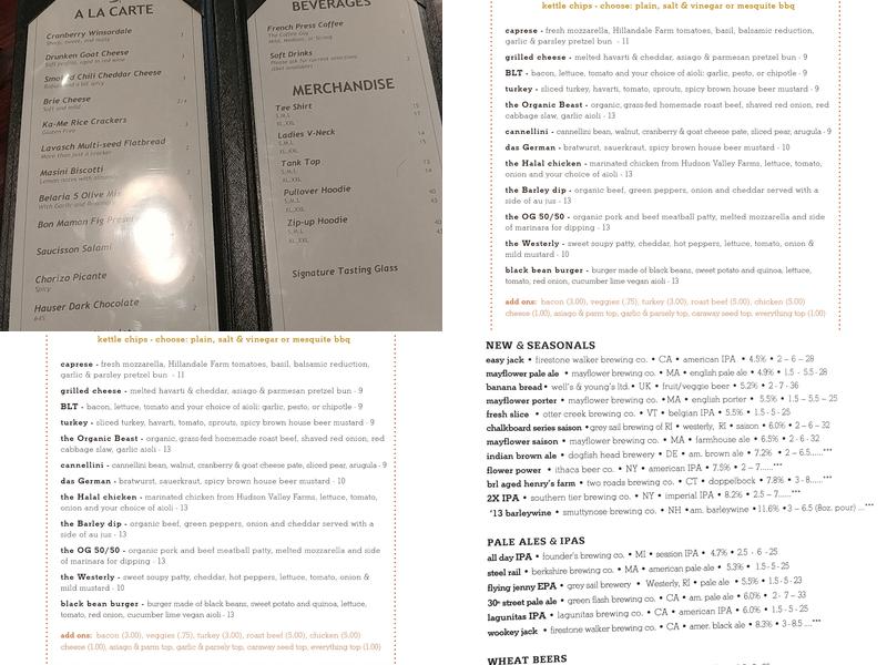 the Malted Barley Menu