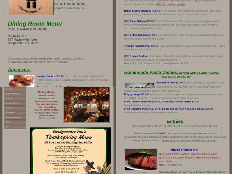 Bridgewater Inn Japanese Steakhouse and Tavern Menu