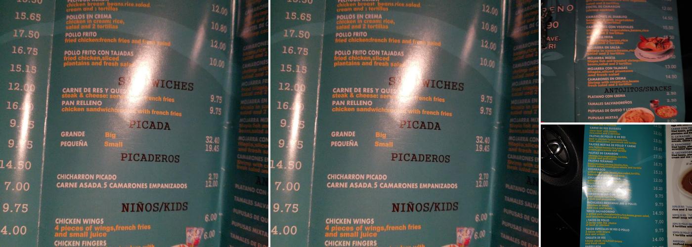 El Salvadoreño Restaurant Menu