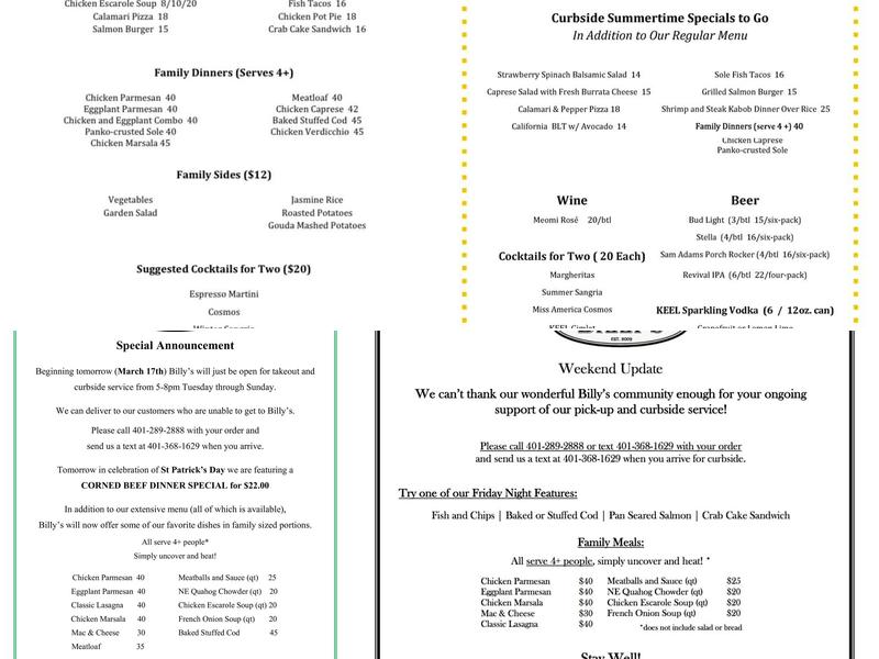 Billy's Menu
