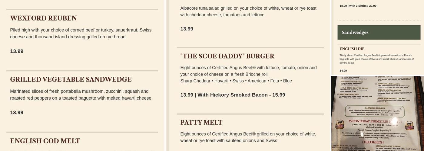 British Open Pub Menu