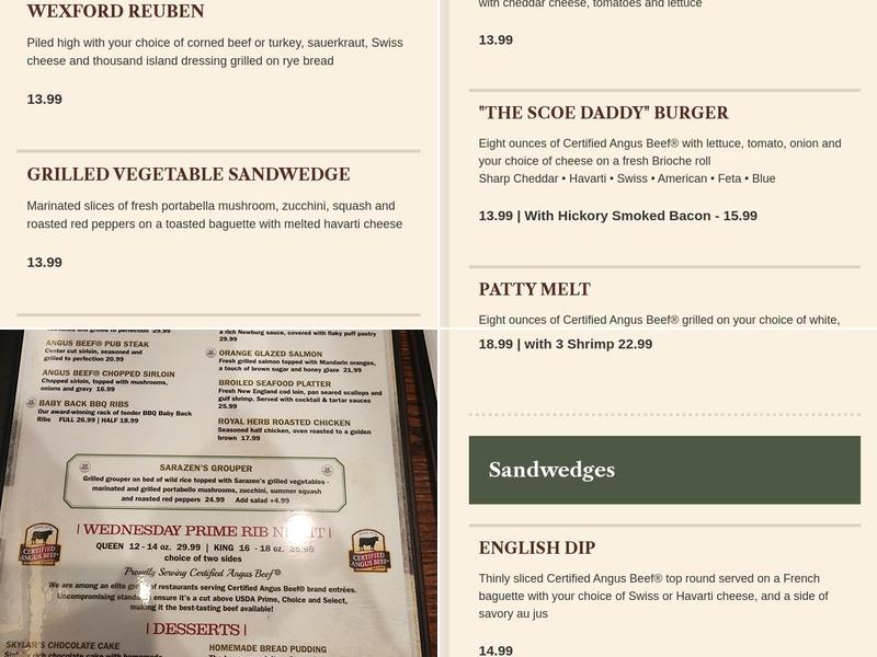 British Open Pub Menu