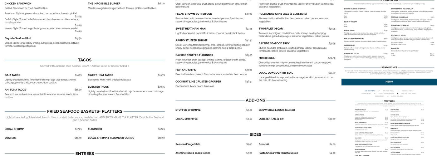 Black Marlin Bayside Grill Menu