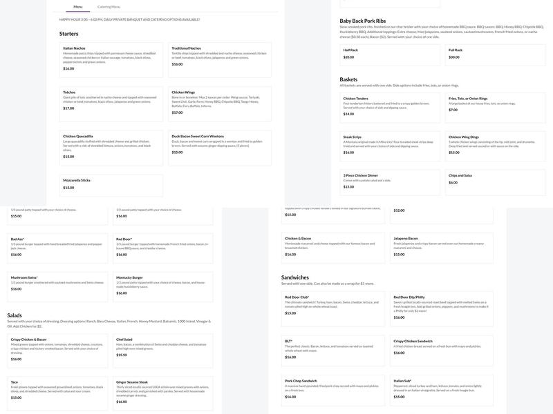 Red Door Lounge Menu