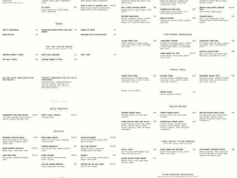 Scott's Fish Market Restaurant & Bar Menu