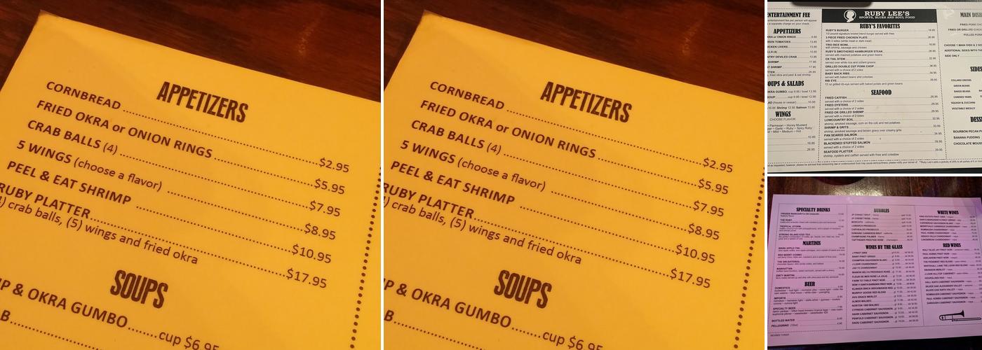 Ruby Lee's Menu