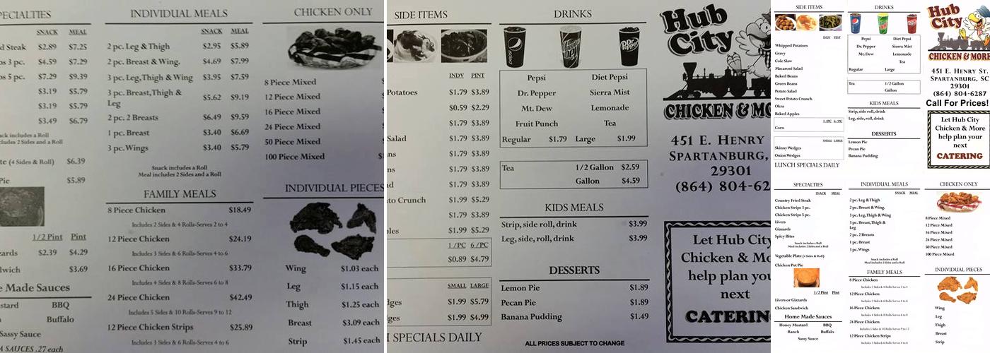 Hub City Chicken & More Menu