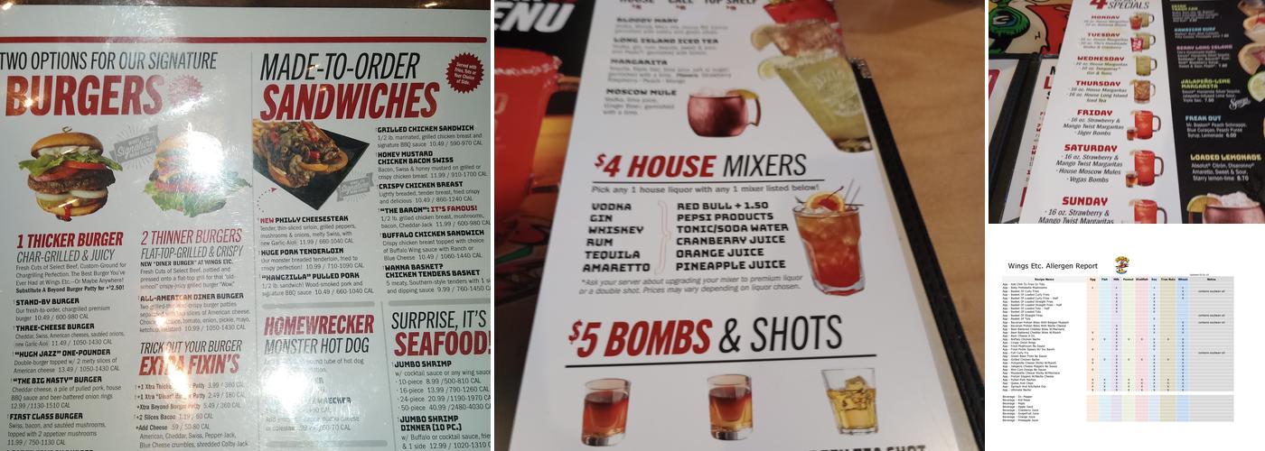 Wings Etc. Menu