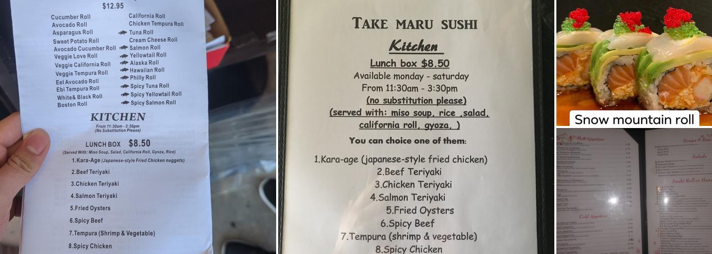 Take Maru Sushi Menu