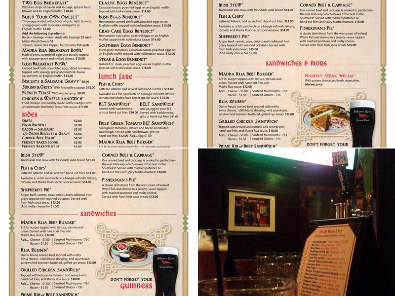 Madra Rua Irish Pub Menu