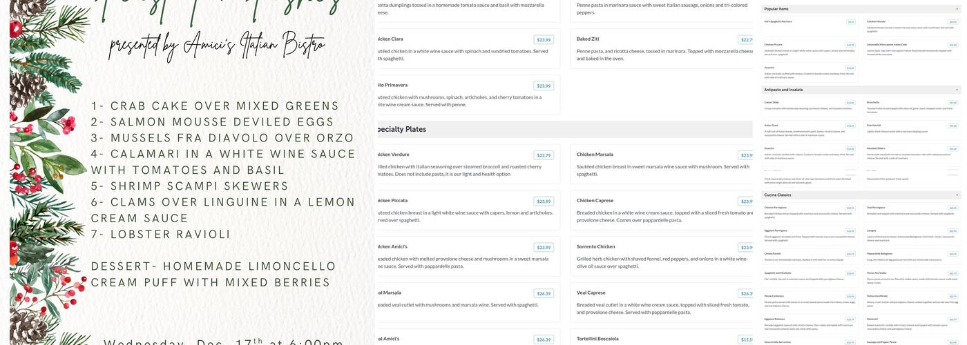 Amici's Italian Bistro Menu