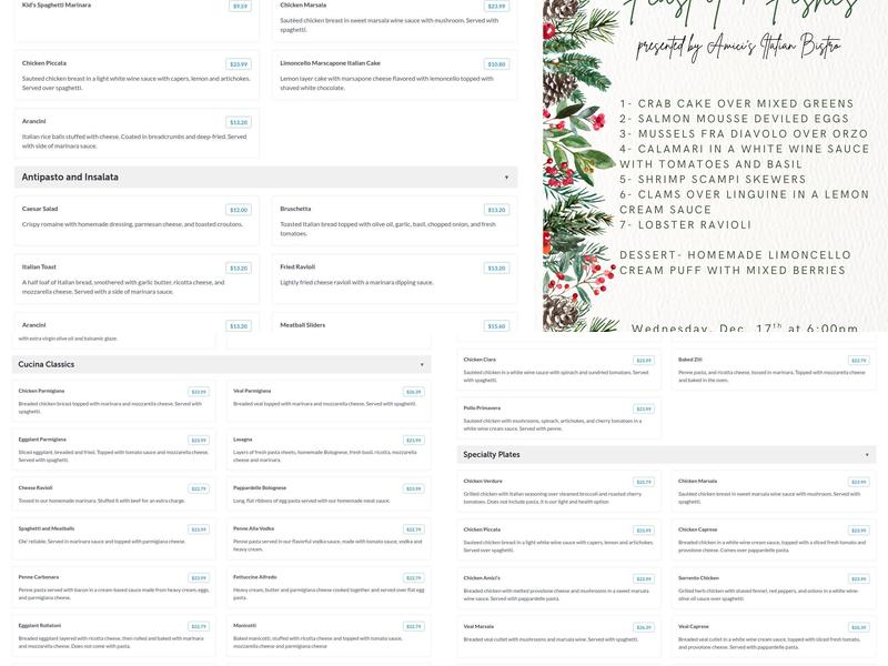 Amici's Italian Bistro Menu