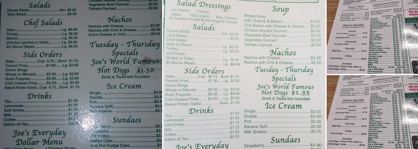 Joe's Ice Cream Parlor Menu