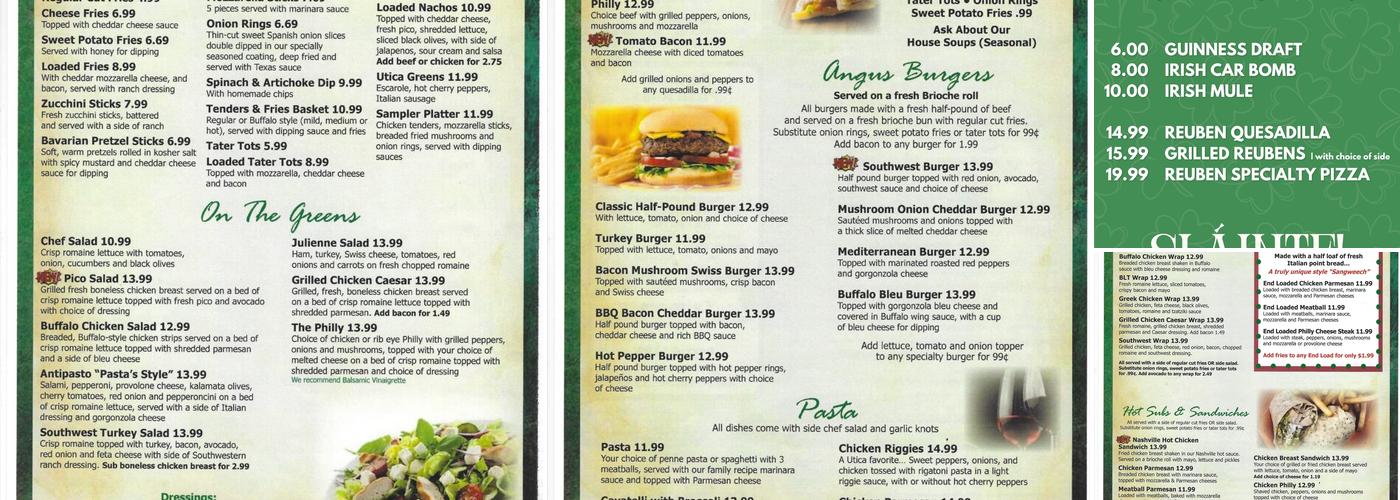 Pasta's on the Green Menu