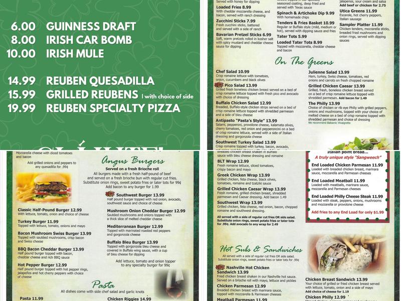 Pasta's on the Green Menu