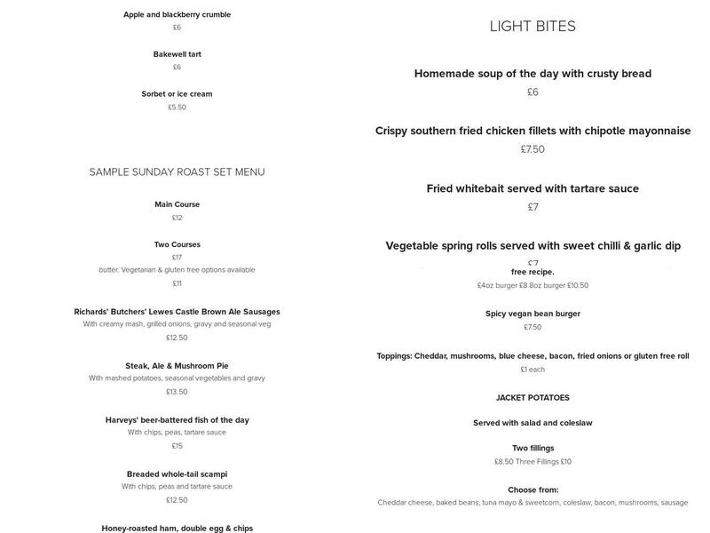 The Brewers Arms Menu