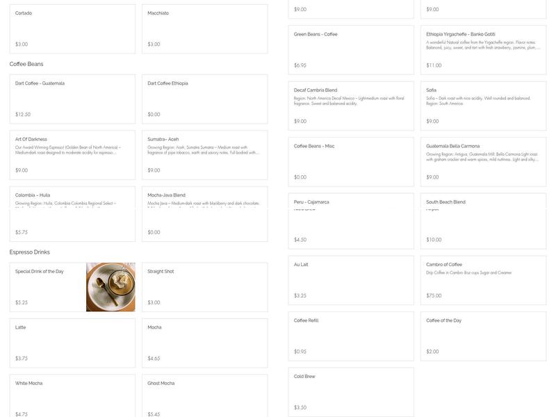 Cambria Coffee Company Menu