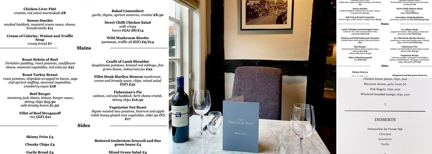 The Peacock Inn Menu