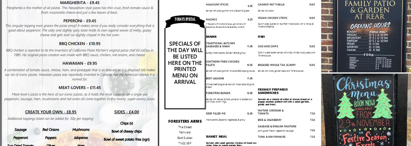 Foresters Arms Menu