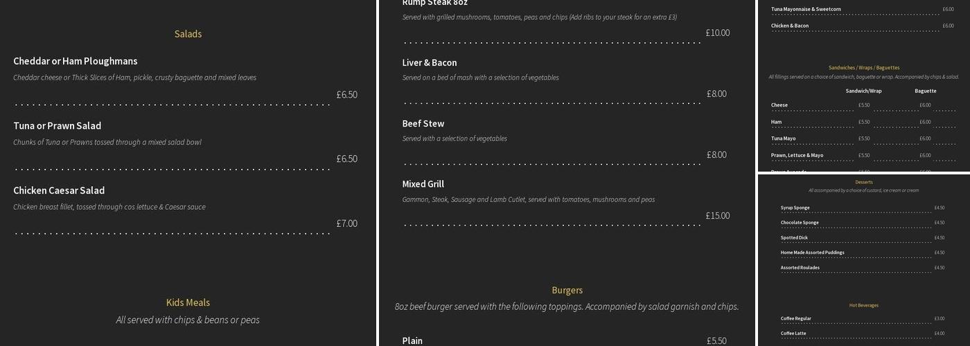 The Golden Lion Menu