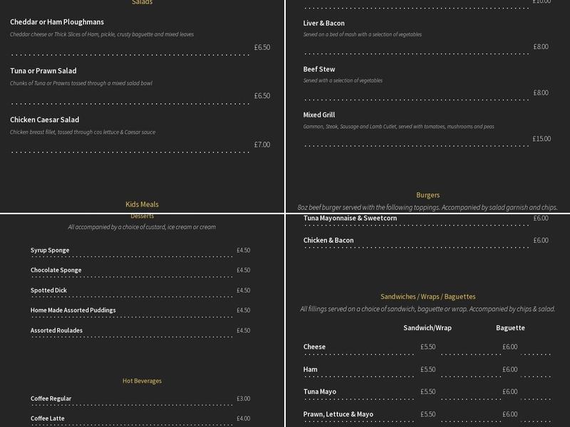 The Golden Lion Menu