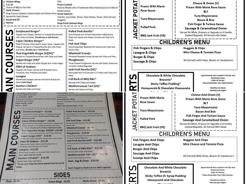 The Greyhound Menu