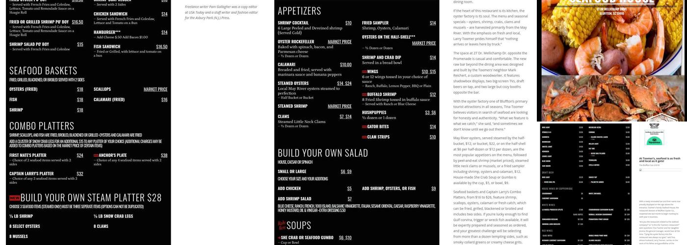 Bluffton Seafood House Menu