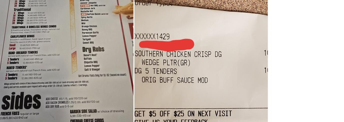 Buffalo Wild Wings Menu