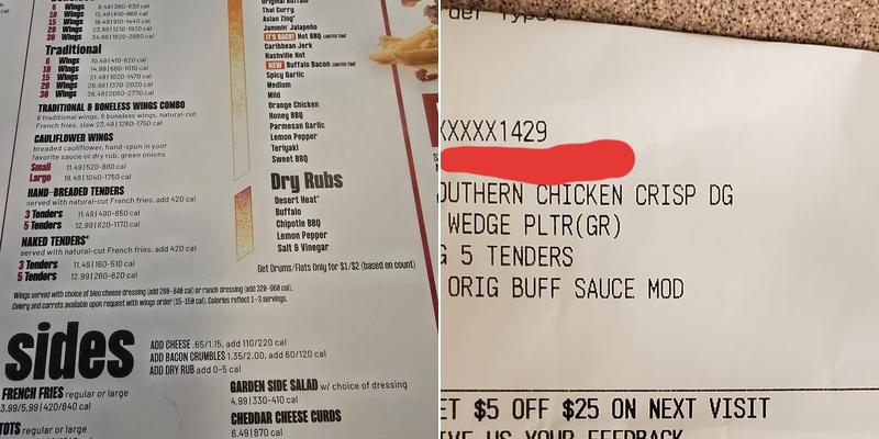 Buffalo Wild Wings Menu