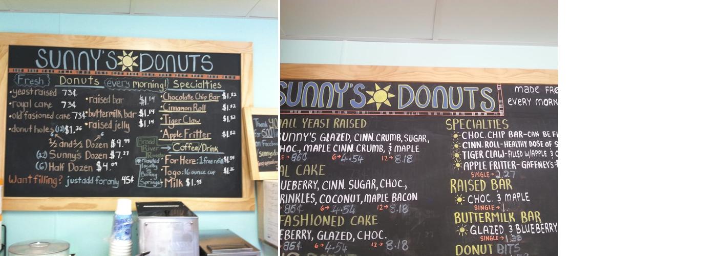 Sunny's Donuts Menu