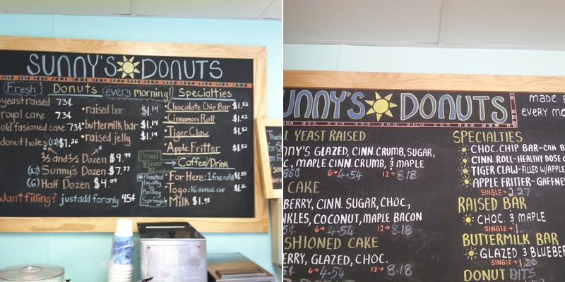 Sunny's Donuts Menu