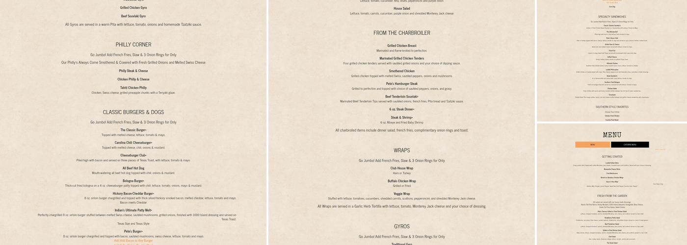 Pete's of Gaffney Menu