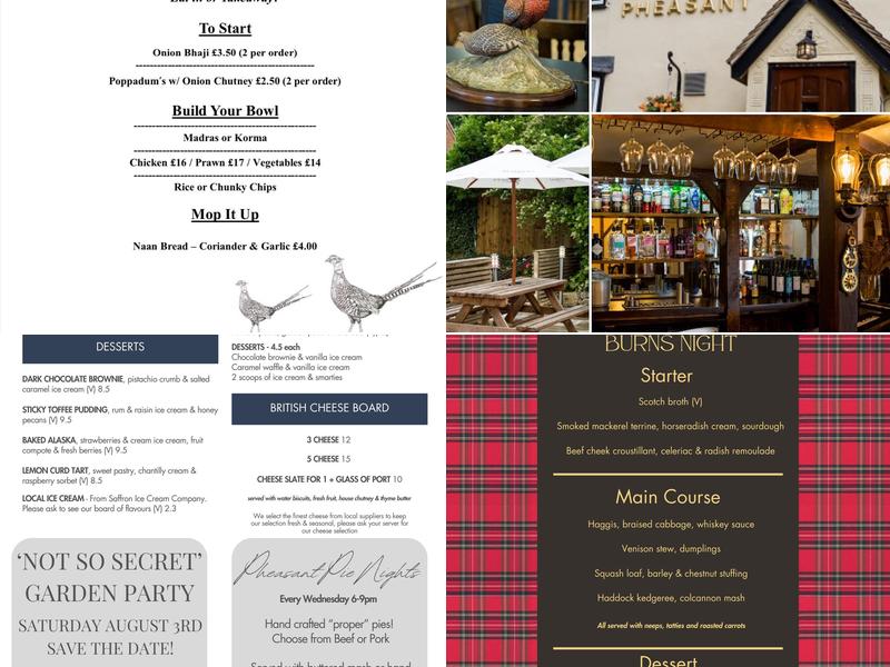 The Pheasant Menu