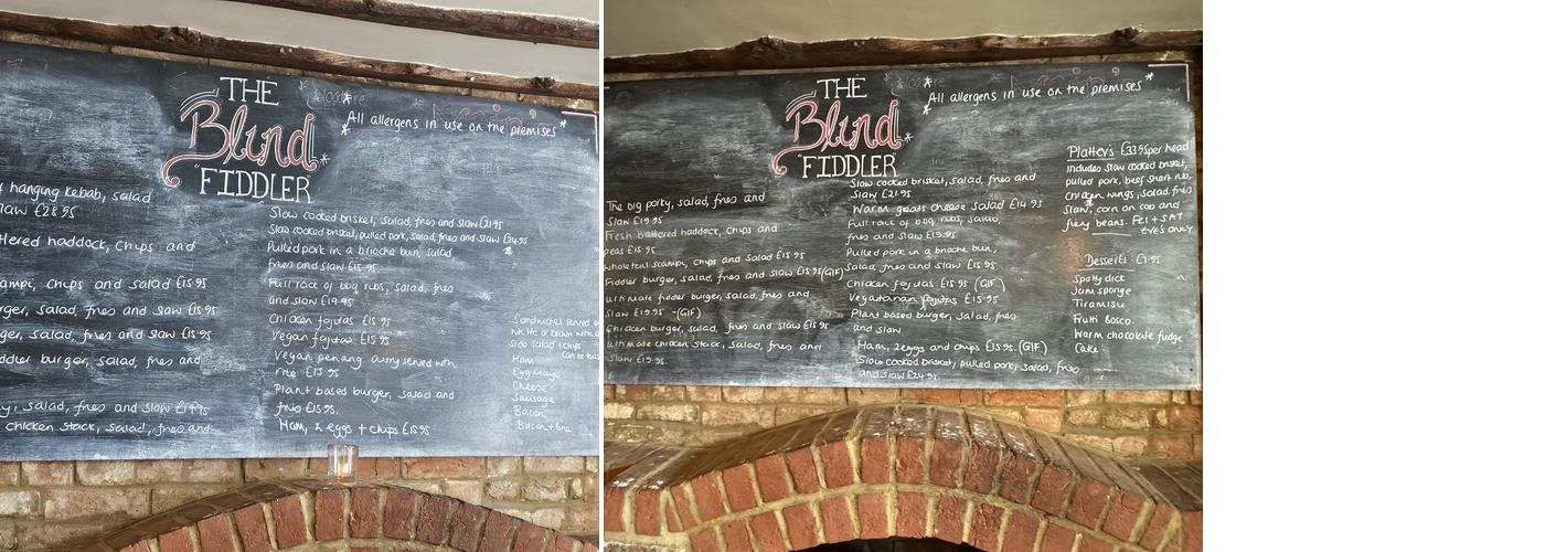 The Blind Fiddler Menu