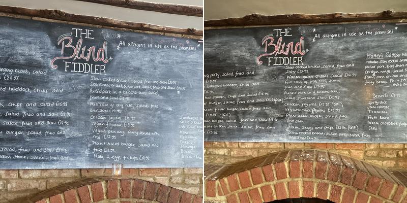 The Blind Fiddler Menu