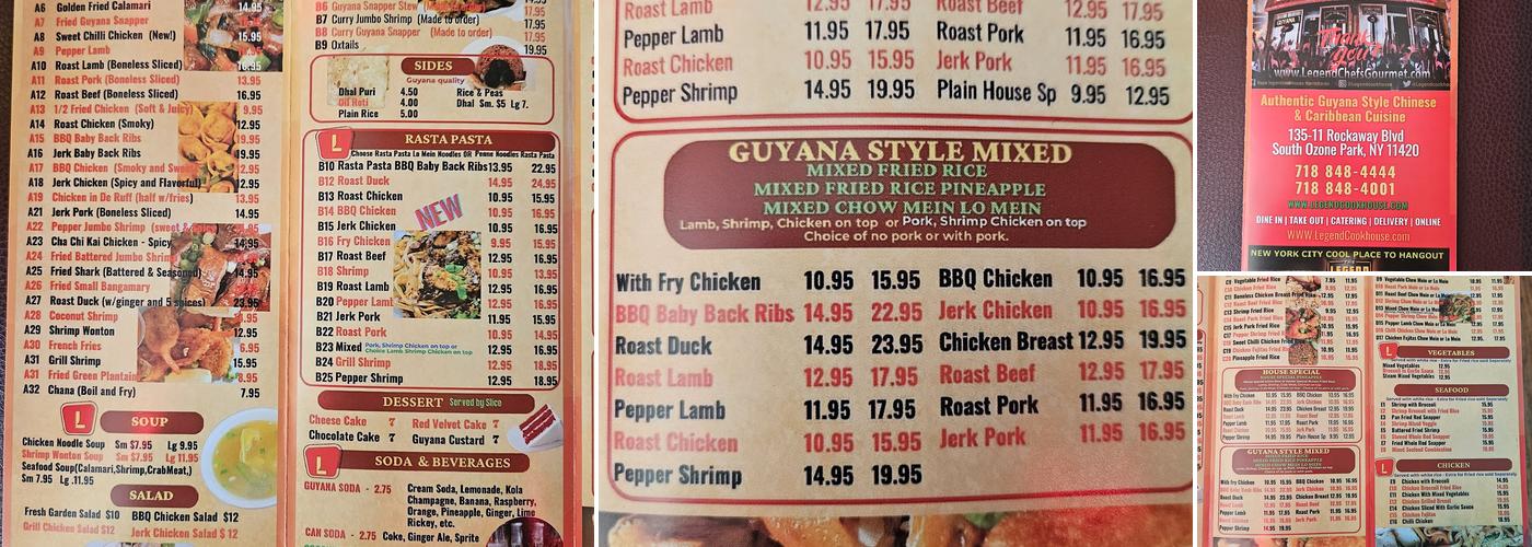 Legend Cookhouse Menu